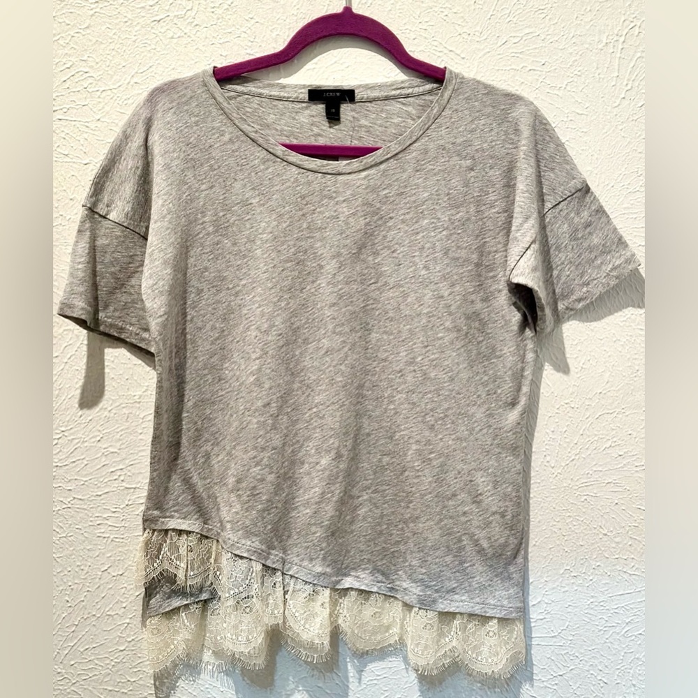 J. Crew gray tissue weight tee with lace embellishment